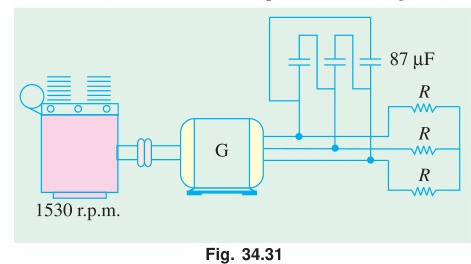 Self-excited induction generator circuit with terminal capacitors