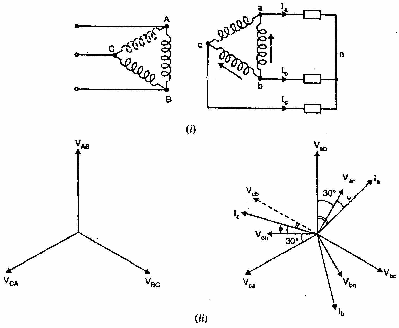 Open-Delta (V-V) Connection Circuit and Phasor Diagram
