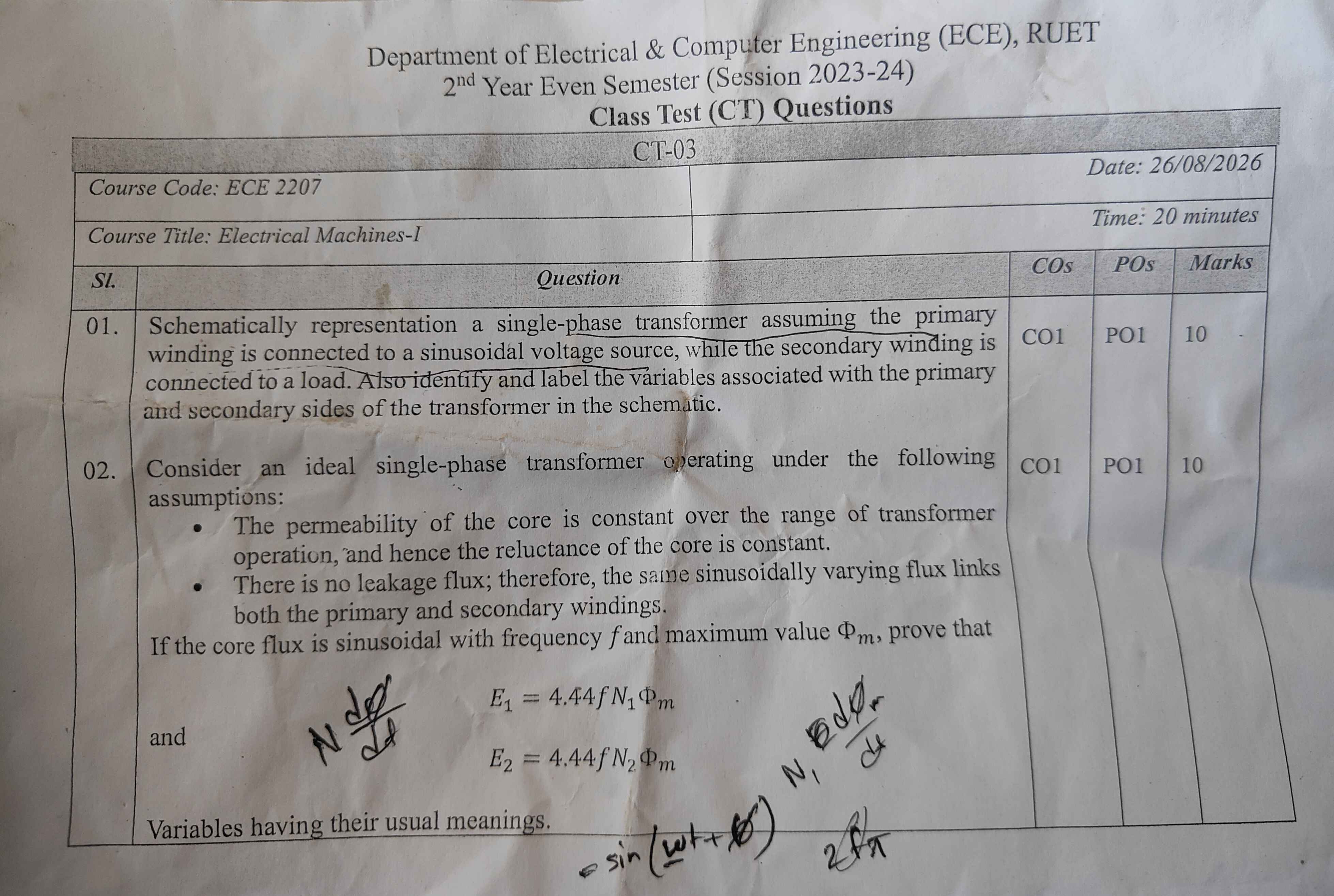 CT-03 Question Paper Scan