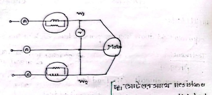 Two-wattmeter method connection to induction motor under test