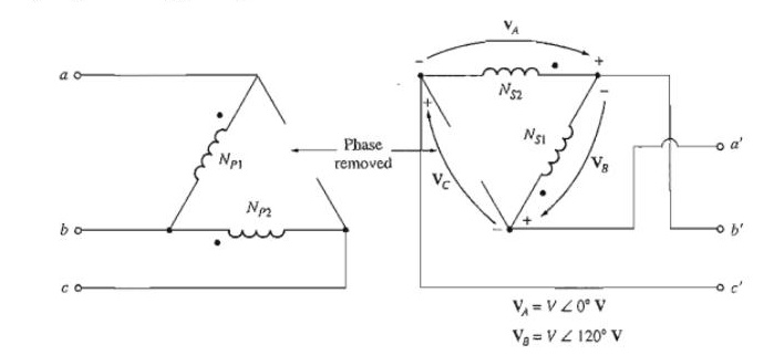 The open-Delta (or V-V) connection schematic