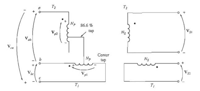 Three phase T connection schematic